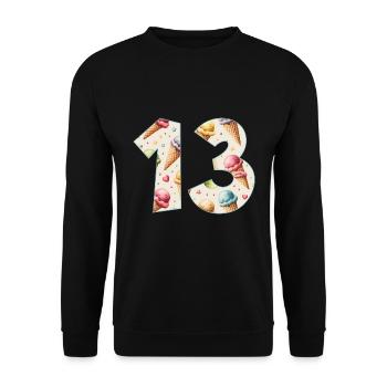 EISCREME NUMMER 13 JAHRE EIS 13. GEBURTSTAG - Unisex Pullover - Schwarz - Vorne - Alina (178cm) & Michal (187cm)