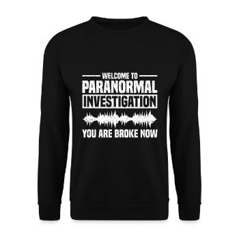 Geisterjagd | Geisterjäger Gruselig Geschenkideen - Unisex Pullover - Schwarz - Vorne - Alina (178cm) & Michal (187cm)