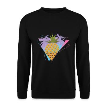 80er Synthwave Frucht Geschenk Vaporwave Ananas - Unisex Pullover - Schwarz - Vorne - Alina (178cm) & Michal (187cm)