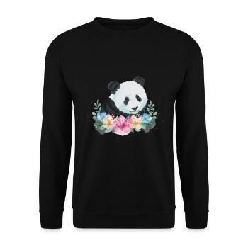 Panda Bear Gift Flowers Panda - Unisex Sweatshirt - black - Front - Alina (178cm) & Michal (187cm)