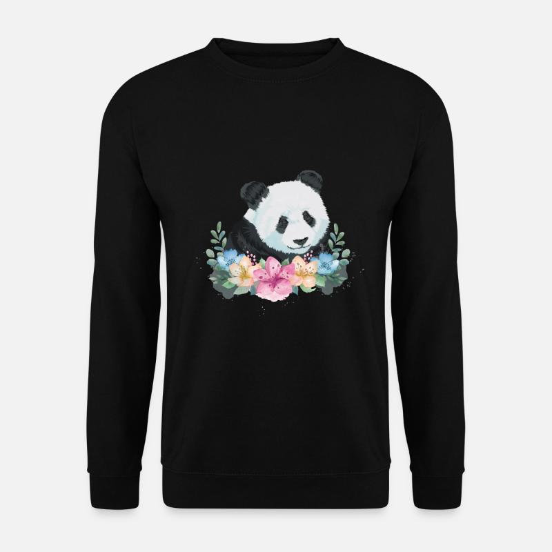Pandabär Geschenk Blumen Panda - Unisex Pullover - Schwarz