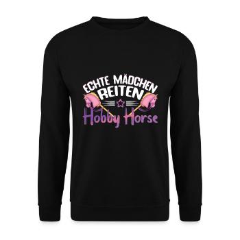 Hobby Horsing Echte Mödchen reiten Hobby Horse - Unisex Pullover - Schwarz - Vorne - Alina (178cm) & Michal (187cm)