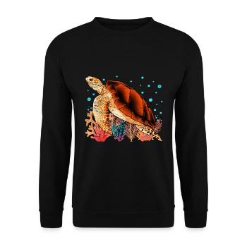 Ocean Animal Gift Colorful Turtle - Unisex Sweatshirt - black - Front - Alina (178cm) & Michal (187cm)