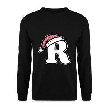 Buchstabe R mit Weihnachtsmütze - Unisex Pullover - Schwarz - Vorne - Alina (178cm) & Michal (187cm)