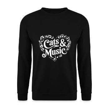 Katzen und Musik Musiknoten und Notenlinien - Unisex Pullover - Schwarz - Vorne - Alina (178cm) & Michal (187cm)