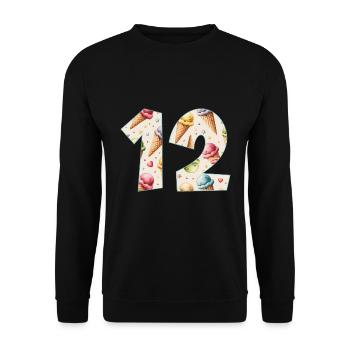 GLACE NUMÉRO 12 ANS CRÈME GLACÉE 12E ANNIVERSAIRE - Sweat-shirt Unisexe - noir - Devant - Alina (178cm) & Michal (187cm)