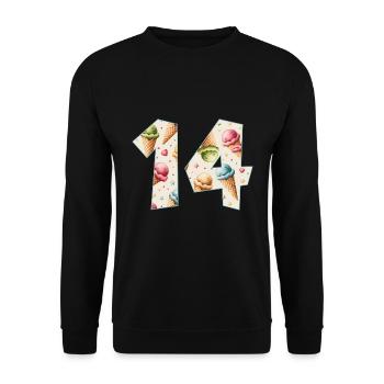 EISCREME NUMMER 14 JAHRE EIS 14. GEBURTSTAG - Unisex Pullover - Schwarz - Vorne - Alina (178cm) & Michal (187cm)