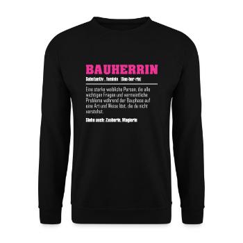 Bauherrin Hausbau Bauen Haus Geschenk - Unisex Pullover - Schwarz - Vorne - Alina (178cm) & Michal (187cm)
