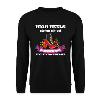 Feuerwehrfrau Feuerbekämpferin Frau Feuerwehr - Unisex Pullover - Schwarz - Vorne - Alina (178cm) & Michal (187cm)