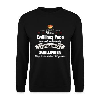 Zwillings Papa Vatertag Zwillingspapa Geschenk - Unisex Pullover - Schwarz - Vorne - Alina (178cm) & Michal (187cm)