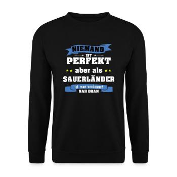 Sauerland Sauerländer Niemand ist perfekt Geschenk - Unisex Pullover - Schwarz - Vorne - Alina (178cm) & Michal (187cm)