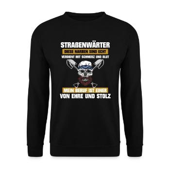 Straßenwärter Straßenbauer Narben sind echt - Unisex Pullover - Schwarz - Vorne - Alina (178cm) & Michal (187cm)