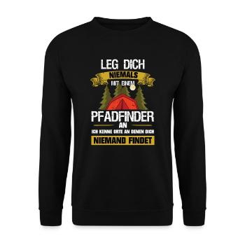 Pfadfinder Leg dich niemals mit uns an Geschenk - Unisex Pullover - Schwarz - Vorne - Alina (178cm) & Michal (187cm)