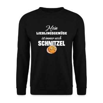 Schnitzel mein Lieblingsgemüse ist Schnitzel - Unisex Pullover - Schwarz - Vorne - Alina (178cm) & Michal (187cm)