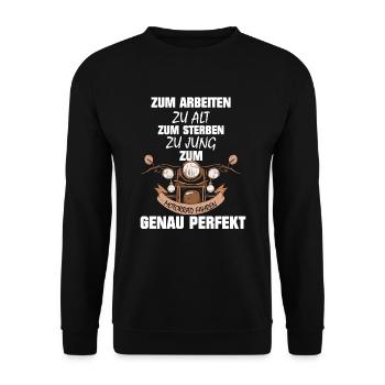Motorrad Rentner Motorradfahrer Geschenk - Unisex Pullover - Schwarz - Vorne - Alina (178cm) & Michal (187cm)