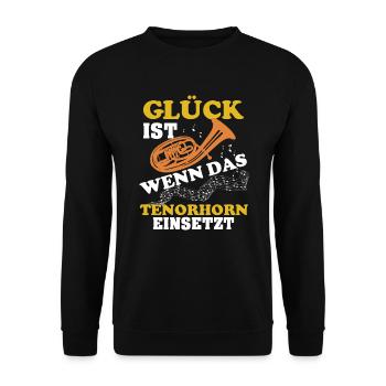 Tenorhorn Glück ist, wenn das Tenorhorn einsetzt - Unisex Pullover - Schwarz - Vorne - Alina (178cm) & Michal (187cm)