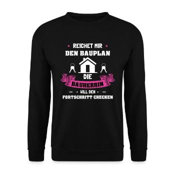 Bauherrin Bauhelm Reicht mir den Bauplan - Unisex Pullover - Schwarz - Vorne - Alina (178cm) & Michal (187cm)