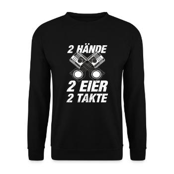 Zwei Hände Zwei Eier Zwei Takte Zweitakt - Unisex Pullover - Schwarz - Vorne - Alina (178cm) & Michal (187cm)