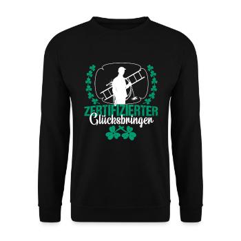 Schornsteinfeger Zertifizierter Glücksbringer - Unisex Pullover - Schwarz - Vorne - Alina (178cm) & Michal (187cm)