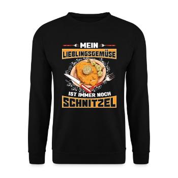Schnitzel mein Lieblingsgemüse ist Schnitzel - Unisex Pullover - Schwarz - Vorne - Alina (178cm) & Michal (187cm)