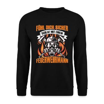 Feuerwehr Fühl dich sicher Feuerwehrmann - Unisex Pullover - Schwarz - Vorne - Alina (178cm) & Michal (187cm)