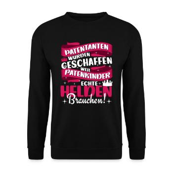 Patentante Weil Patenkinder auch Helden brauchen - Unisex Pullover - Schwarz - Vorne - Alina (178cm) & Michal (187cm)