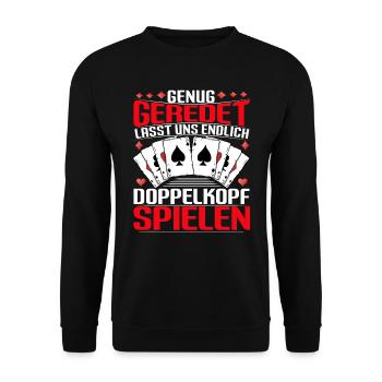 Doppelkopf Kartenspielen Genug geredet - Unisex Pullover - Schwarz - Vorne - Alina (178cm) & Michal (187cm)