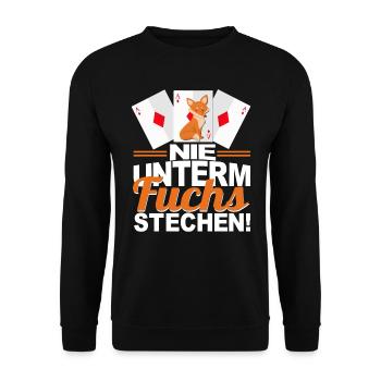 Doppelkopf Nie unterm Fuchs stechen - Unisex Pullover - Schwarz - Vorne - Alina (178cm) & Michal (187cm)