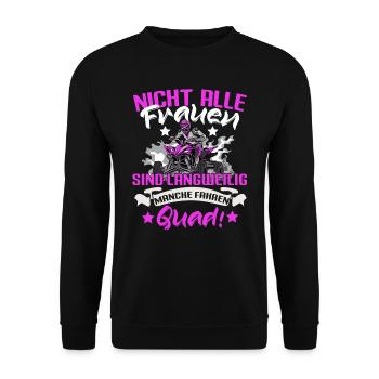 Quadfahrerin Quad fahren Bikerin - Unisex Pullover - Schwarz - Vorne - Alina (178cm) & Michal (187cm)
