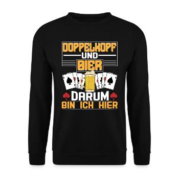 Doppelkopf und Bier Kartenspiel - Unisex Pullover - Schwarz - Vorne - Alina (178cm) & Michal (187cm)