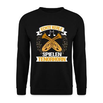 Tenorhorn Echte Kerle spielen Tenorhorn - Unisex Pullover - Schwarz - Vorne - Alina (178cm) & Michal (187cm)