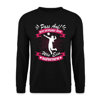 Volleyballerin Pass auf ich schlage auf - Unisex Pullover - Schwarz - Vorne - Alina (178cm) & Michal (187cm)