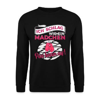 Kickboxen Frau Schlage wie ein Mädchen pass auf - Unisex Pullover - Schwarz - Vorne - Alina (178cm) & Michal (187cm)