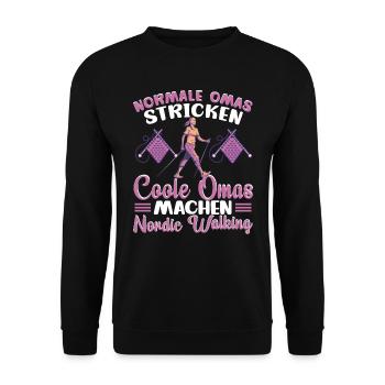 Nordic Walking Coole Omas gehen Walken - Unisex Pullover - Schwarz - Vorne - Alina (178cm) & Michal (187cm)