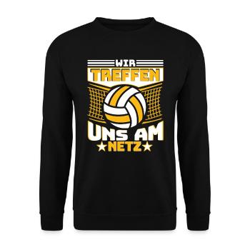 Volleyball Volleyballnetz Wir treffen uns am Netz - Unisex Pullover - Schwarz - Vorne - Alina (178cm) & Michal (187cm)