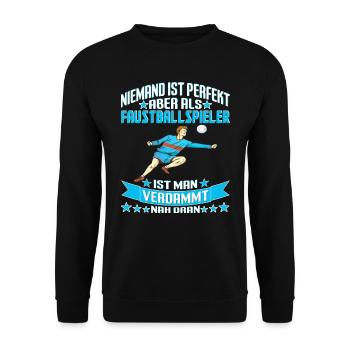 Faustball Faustballer Niemand ist perfekt - Unisex Pullover - Schwarz - Vorne - Alina (178cm) & Michal (187cm)