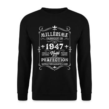 Cadeau D'anniversaire Millésime Fabriqué En 1947 - Sweat-shirt Unisexe - noir - Devant - Alina (178cm) & Michal (187cm)