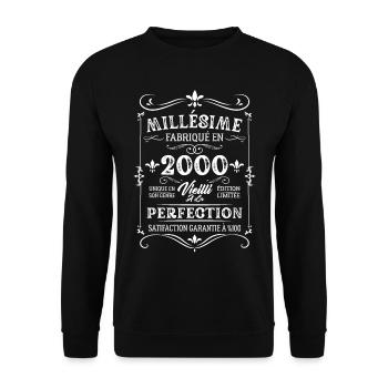 Cadeau D'anniversaire Millésime Fabriqué En 2000 - Sweat-shirt Unisexe - noir - Devant - Alina (178cm) & Michal (187cm)