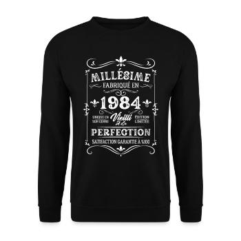 Cadeau D'anniversaire Millésime Fabriqué En 1984 - Sweat-shirt Unisexe - noir - Devant - Alina (178cm) & Michal (187cm)