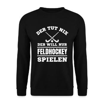 Hockey Hockeyspieler Feldhockey - Unisex Pullover - Schwarz - Vorne - Alina (178cm) & Michal (187cm)