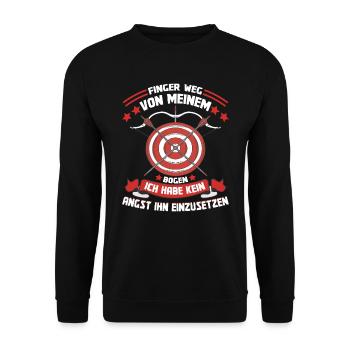 Bogenschießen Bogenschütze Finger weg vom Bogen - Unisex Pullover - Schwarz - Vorne - Alina (178cm) & Michal (187cm)