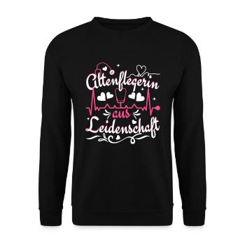 Altenpflegerin Pflegerin aus Leidenschaft - Unisex Pullover - Schwarz - Vorne - Alina (178cm) & Michal (187cm)