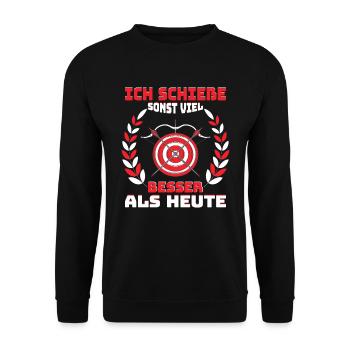 Bogenschießen Schieße Sonst viel besser - Unisex Pullover - Schwarz - Vorne - Alina (178cm) & Michal (187cm)