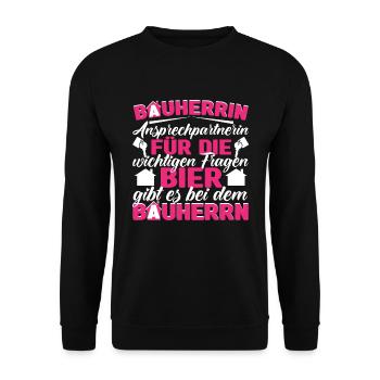 Bauherrin Bauleitung Ansprechpartnerin - Unisex Pullover - Schwarz - Vorne - Alina (178cm) & Michal (187cm)