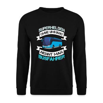 Bus Superhelden ohne Umhang nennt man Busfahrer - Unisex Pullover - Schwarz - Vorne - Alina (178cm) & Michal (187cm)
