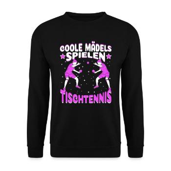 Tischtennisspielerin Coole Mädels spielen Tischten - Unisex Pullover - Schwarz - Vorne - Alina (178cm) & Michal (187cm)