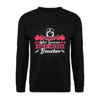 Pflegerin Altenpflegerin - Unisex Pullover - Schwarz - Vorne - Alina (178cm) & Michal (187cm)