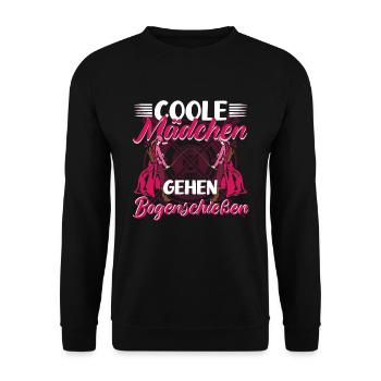 Bogenschützin Coole Mädels gehen Bogenschießen - Unisex Pullover - Schwarz - Vorne - Alina (178cm) & Michal (187cm)