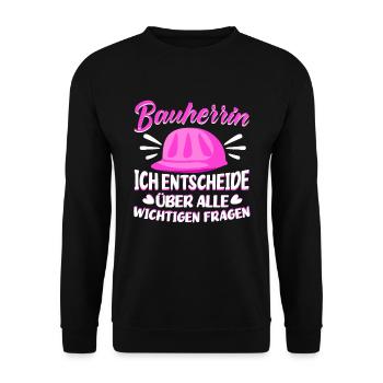 Bauherrin Hausbau Entscheide über wichtige Frage - Unisex Pullover - Schwarz - Vorne - Alina (178cm) & Michal (187cm)