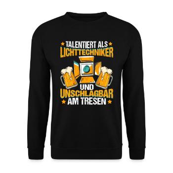 Lichttechniker Lichtdesigner Unschlagbar am Tresen - Unisex Pullover - Schwarz - Vorne - Alina (178cm) & Michal (187cm)